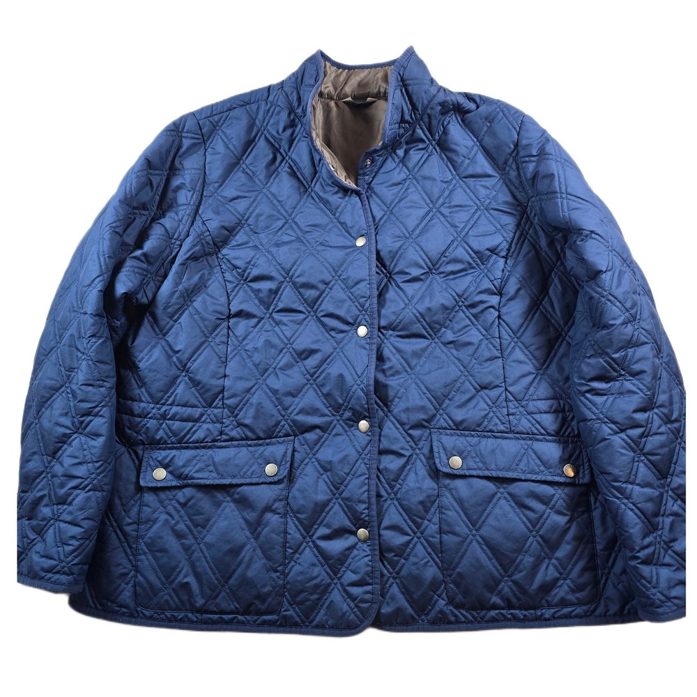 Eddie Bauer Quilted Jacket Womens 3X Plus Size Navy Blue Diamond Quilt Snap